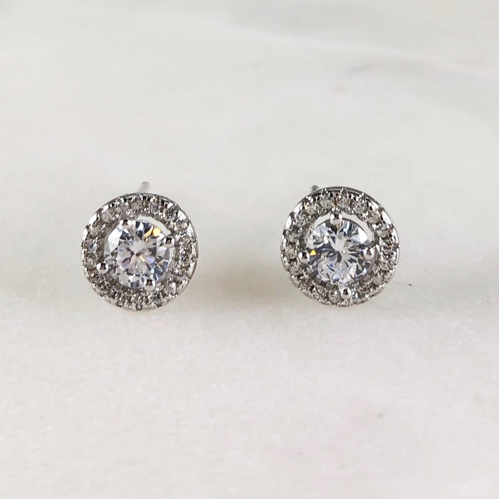 925 Sterling Silver Halo Stud Earrings - Picture 3 of 6
